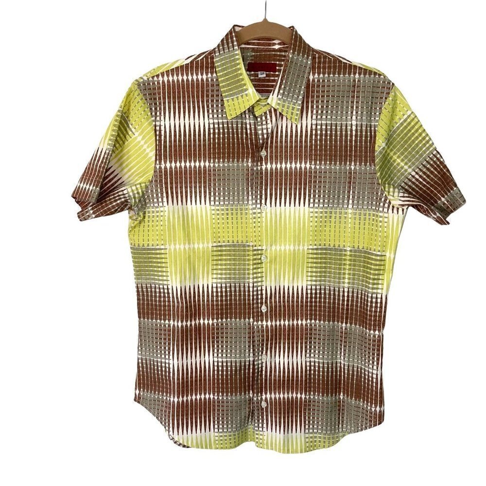 Envelop Jim Smith Button Front Shirt Mens Size Small S Cotton Short Sleeve Green